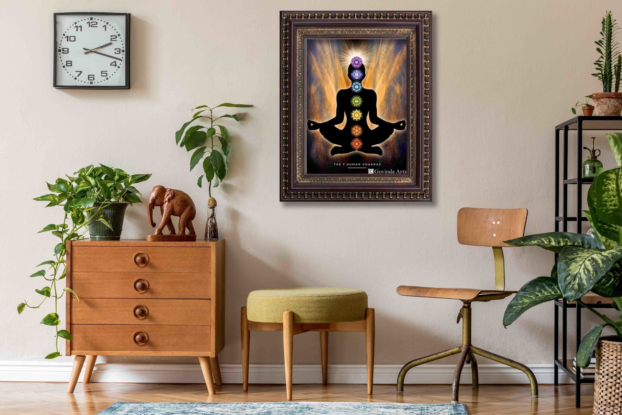 Seven Chakra Pose Painting in Authentic Wood Frame