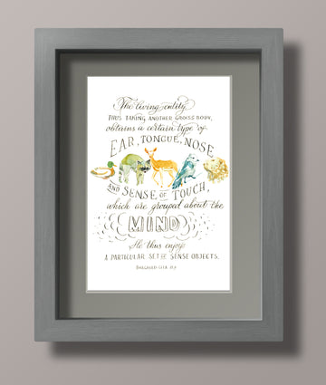 Bhagavad Gita Sloka 15.9 Verse in Calligraphy Art