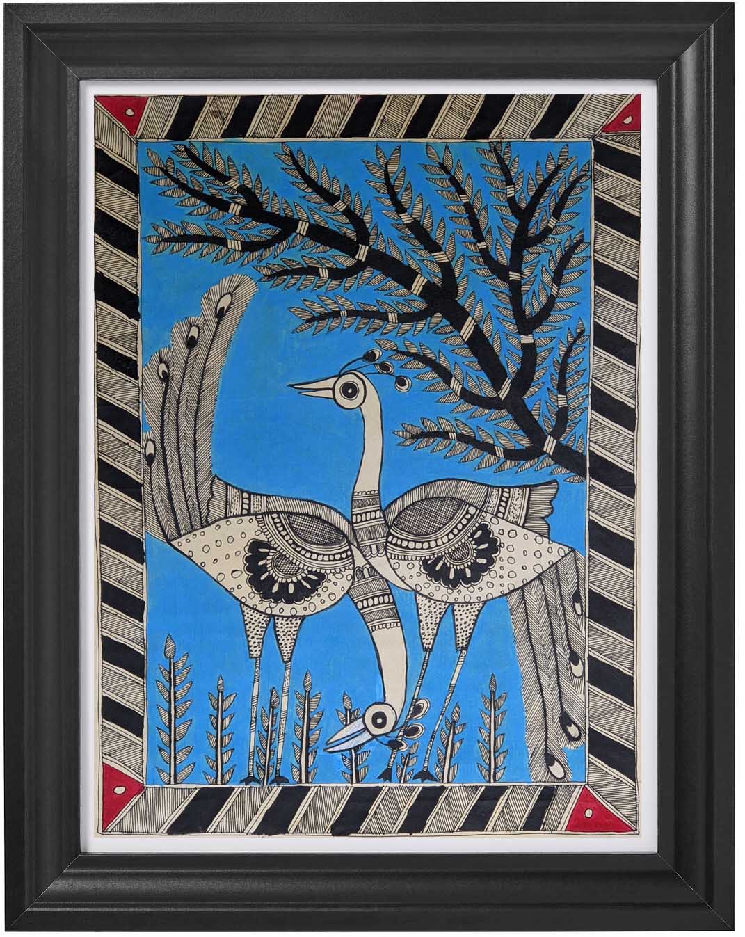 Two Cranes in Artistic Style Madhubani Paintings