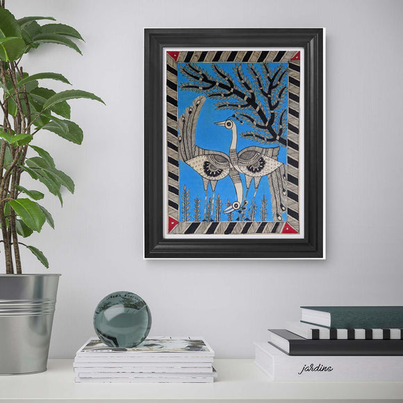 Two Cranes in Artistic Style Madhubani Paintings