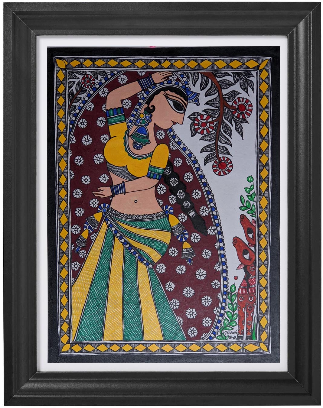 Fine Lady in Artistic Style Madhubani Paintings