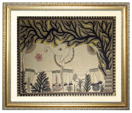 Cow and Elephant Tied Up Madhubani Paintings