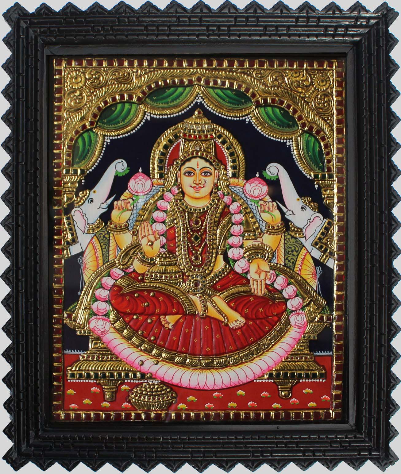 Goddess Lakshmi Devi Tanjore Art in Wood Frame