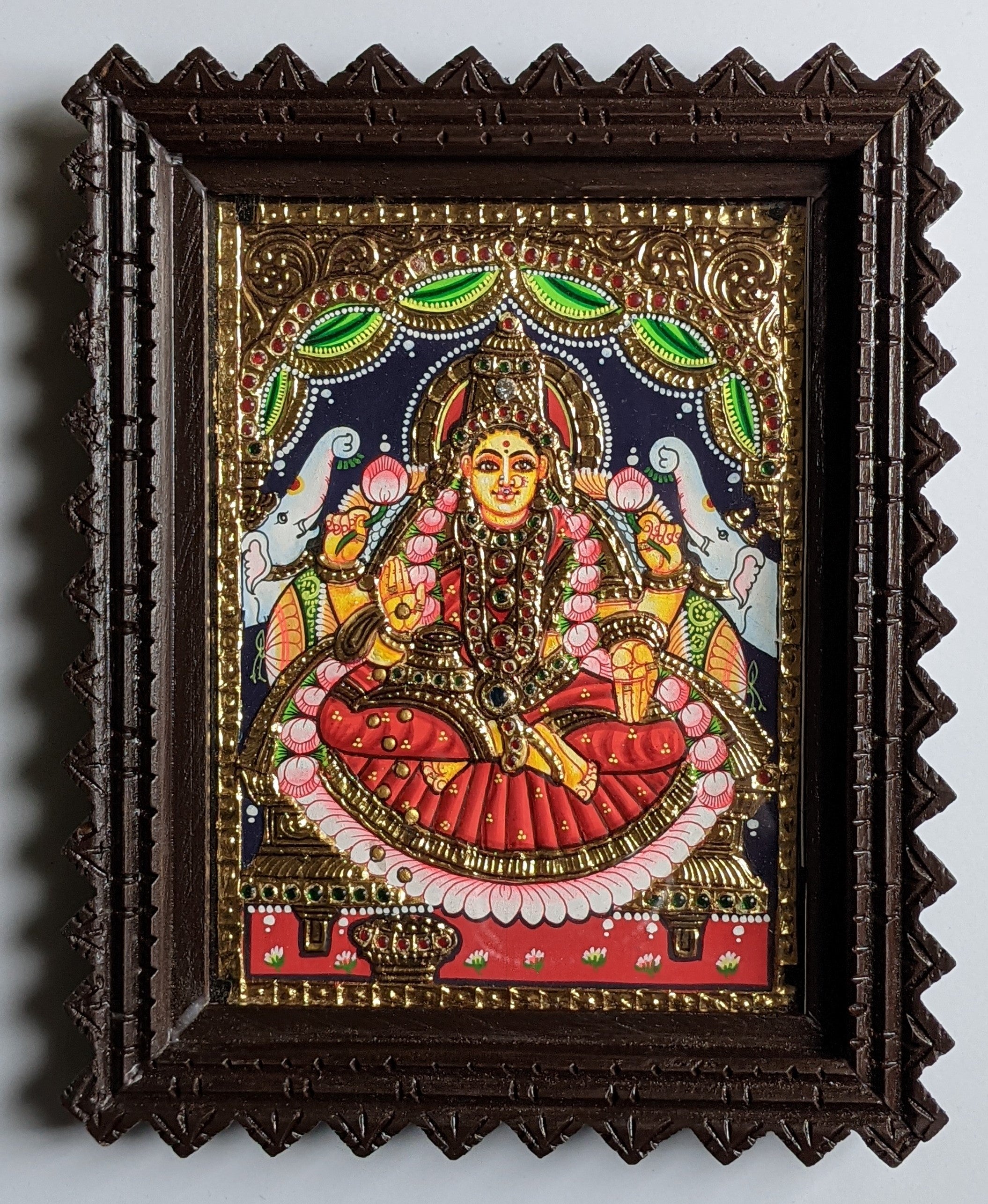 Goddess Lakshmi Devi Tanjore Art in Wood Frame