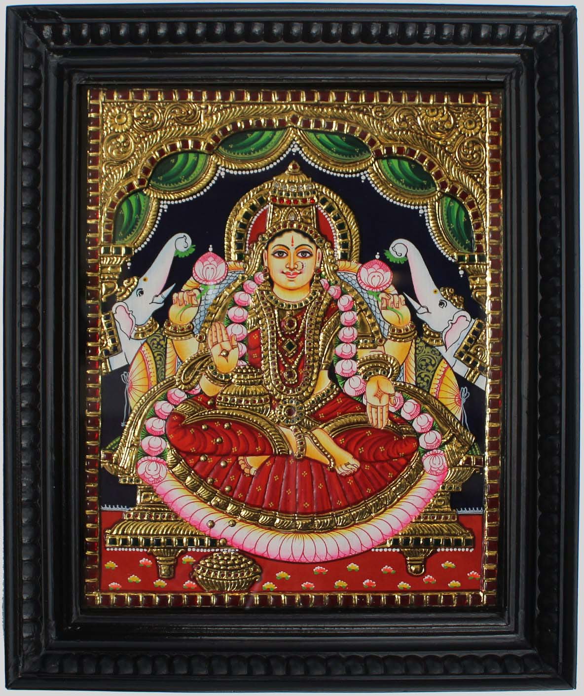 Goddess Lakshmi Devi Tanjore Art in Wood Frame - 0