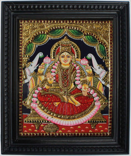 Goddess Lakshmi Devi Tanjore Art in Wood Frame - 0