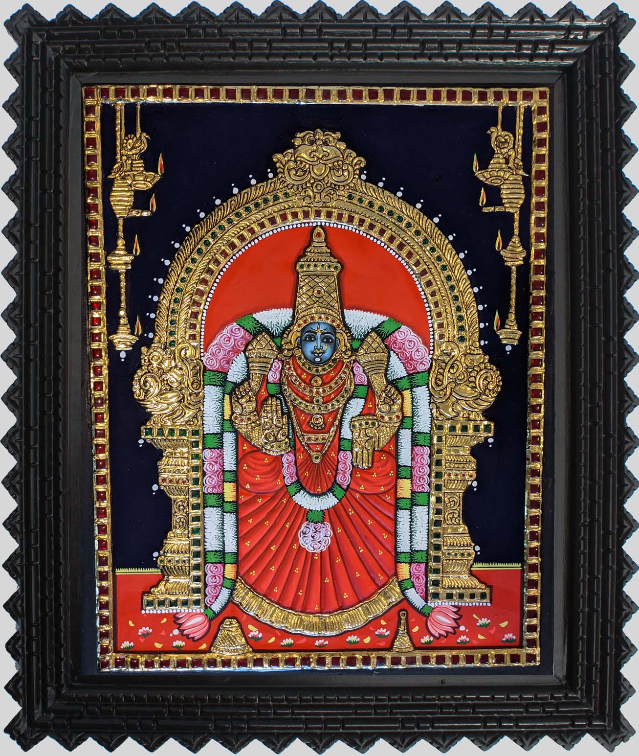 Goddess Padmavati Devi Tanjore Art in Wood Frame