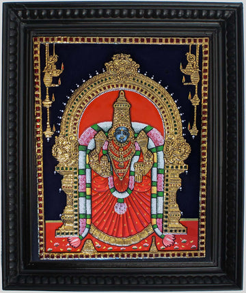 Goddess Padmavati Devi Tanjore Art in Wood Frame - 0