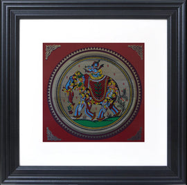 Gopi's in Form of Elephant Carrying Lord Krsna Painting on Palm Leaf