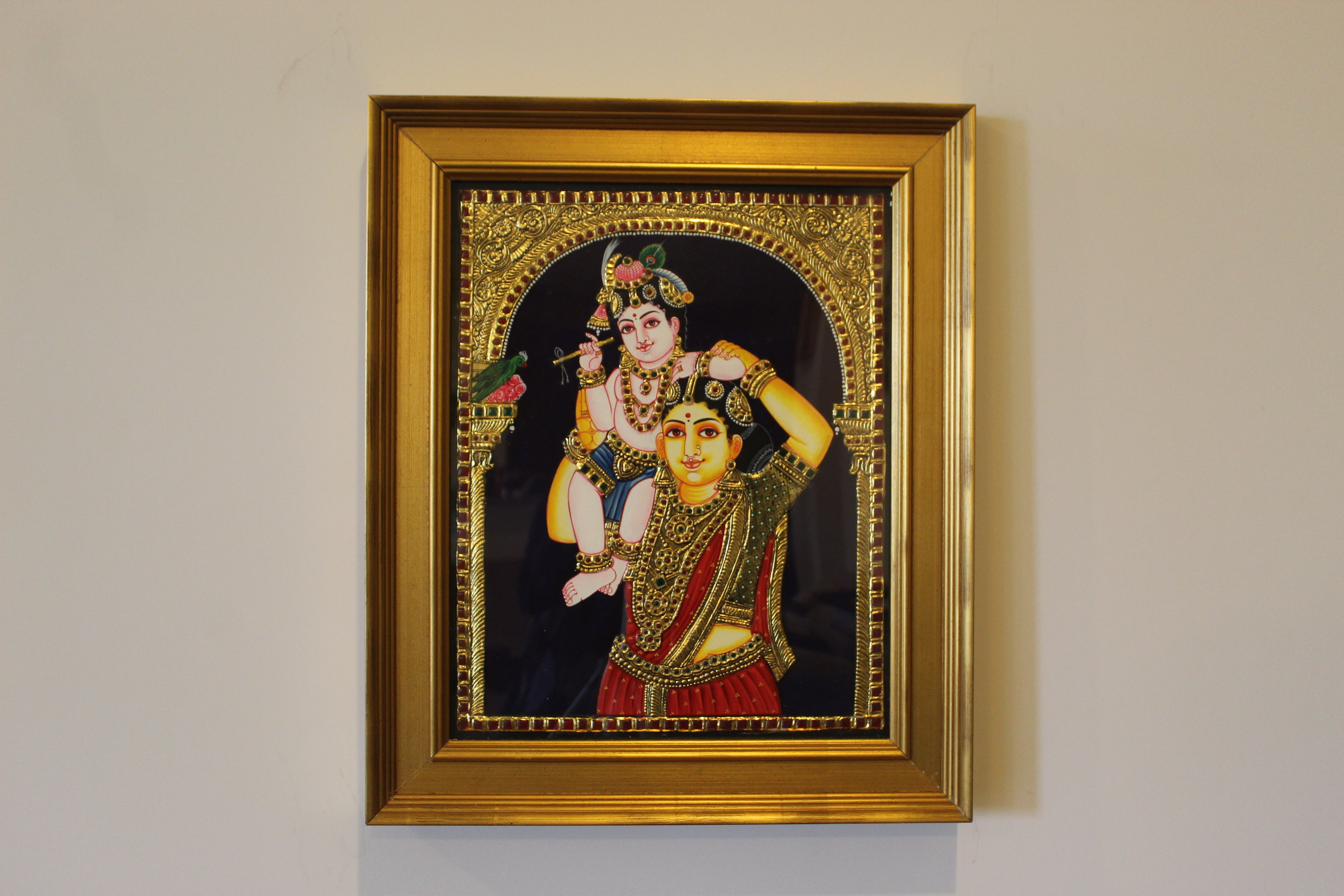 Yashoda Krsna (Krsna on mother yashoda shoulder) Tanjore Art in Wood Frame