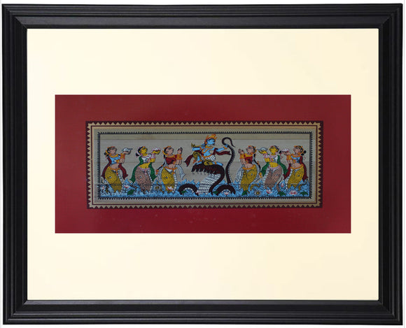 Lord Krsna dancing on Kaliya Snake Pasttime Painting on Palm leaf
