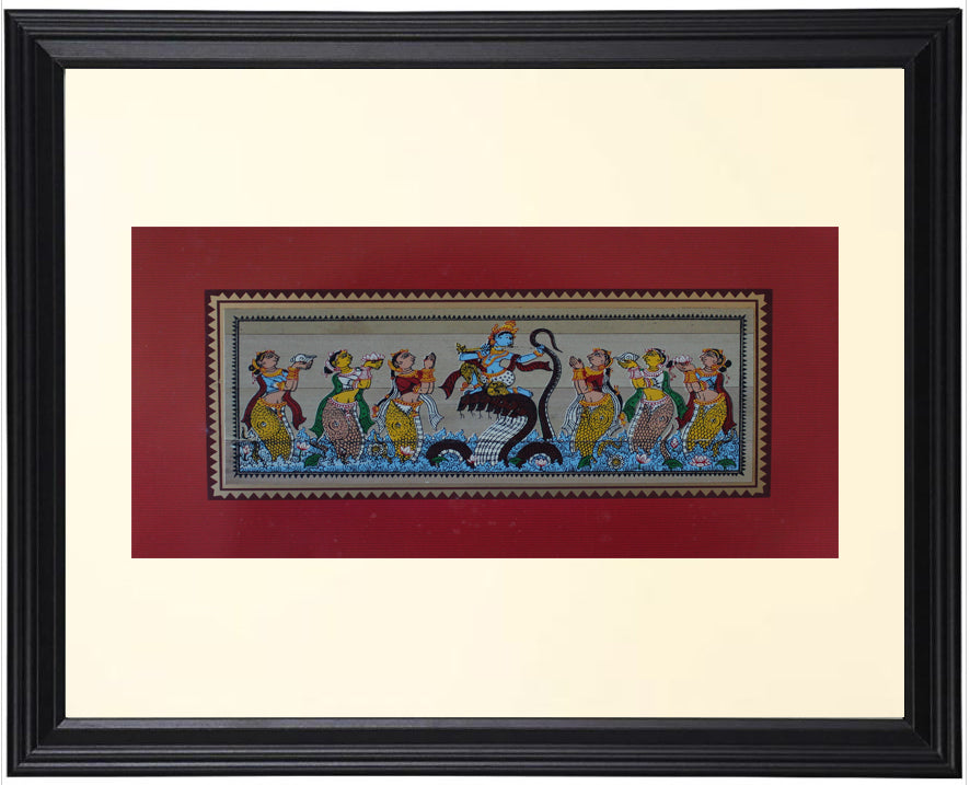 Lord Krsna dancing on Kaliya Snake Pasttime Painting on Palm leaf