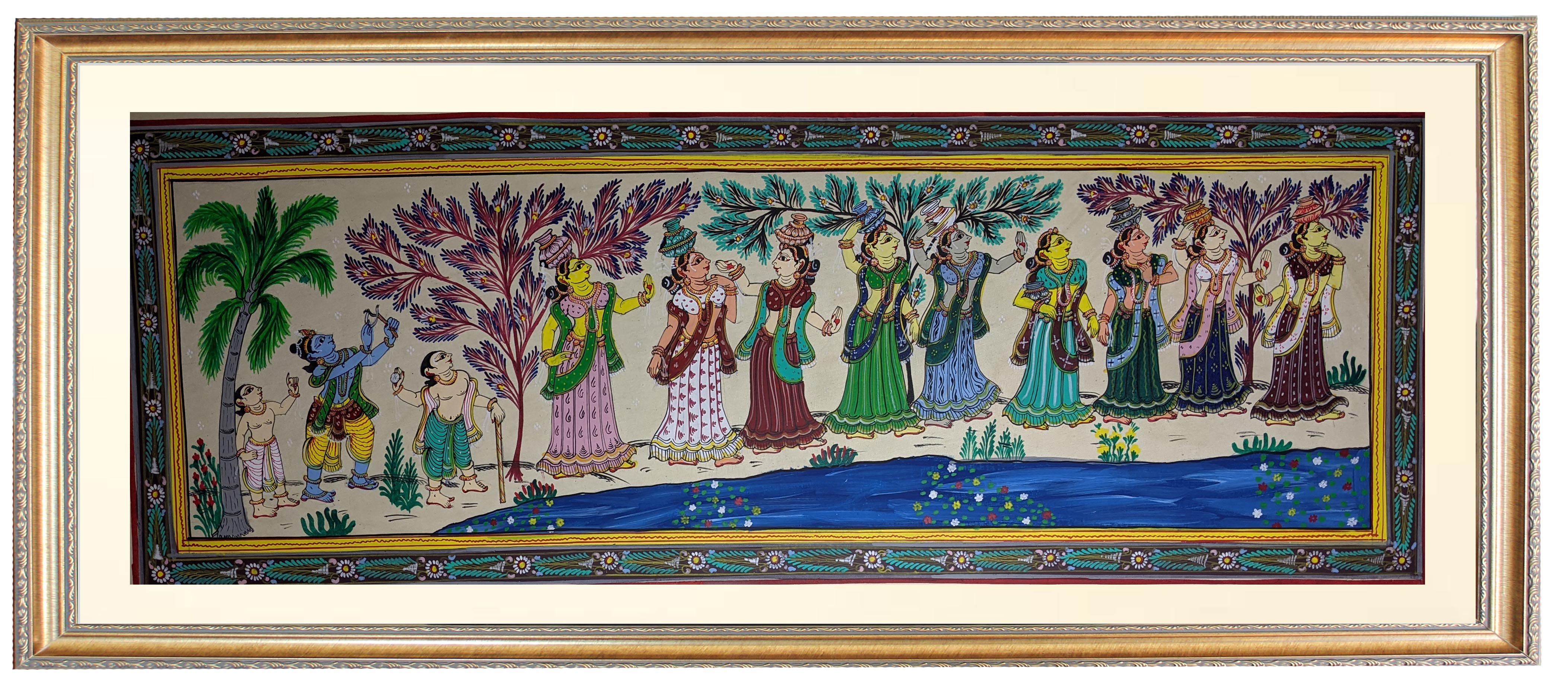 Lord Krsna with bangi Hand Painting in Patachitra Style