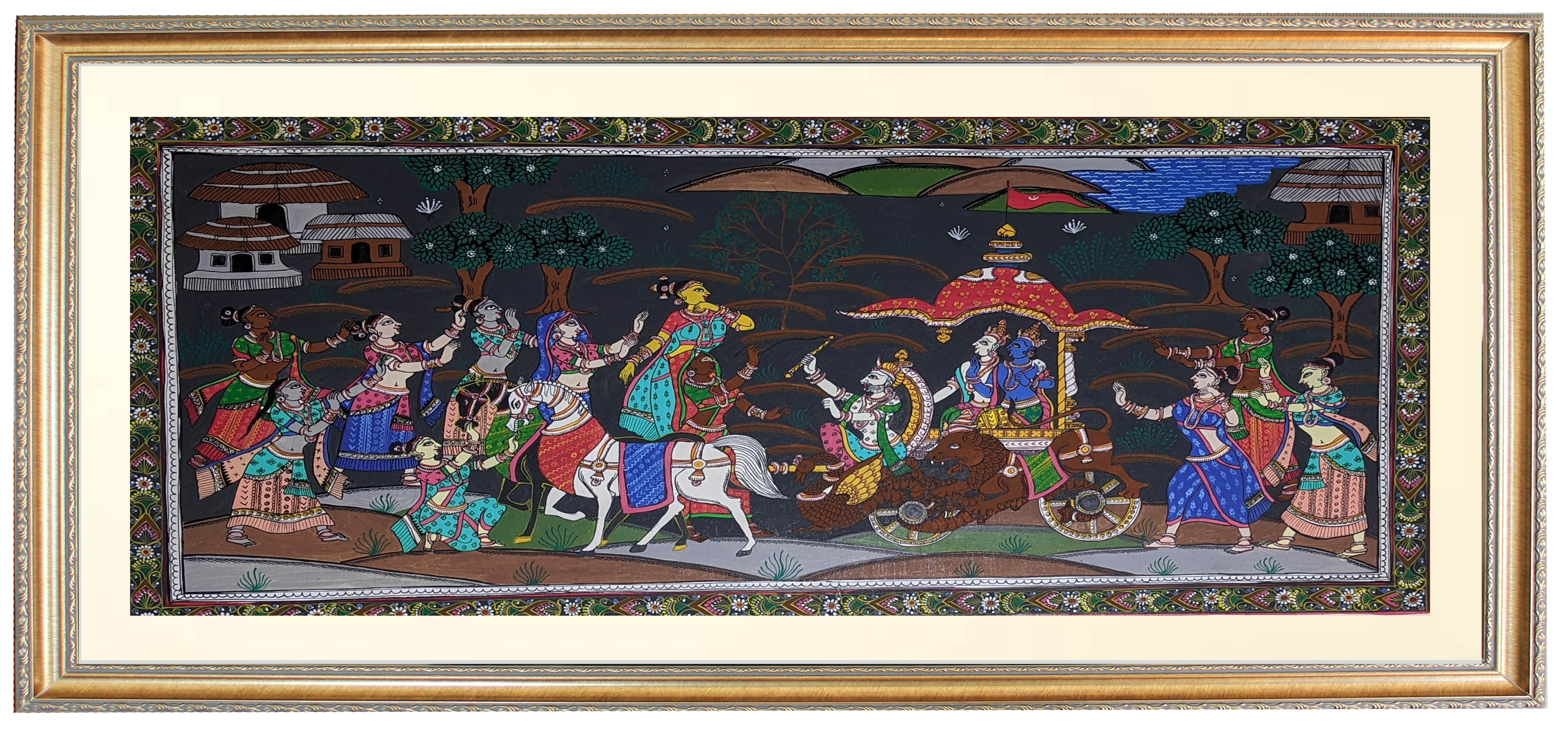 Krsna and Balaram leaving Vrindavan Hand Painting in Patachitra Style