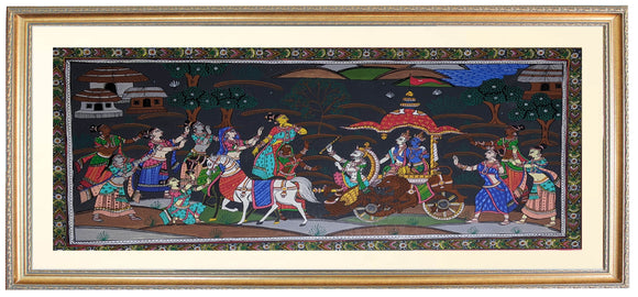 Krsna and Balaram leaving Vrindavan Hand Painting in Patachitra Style