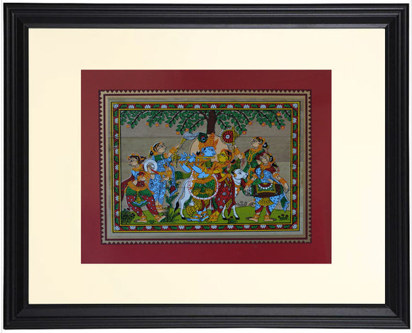 Radha Krsna with Sakhi's Painting on Palm leaf