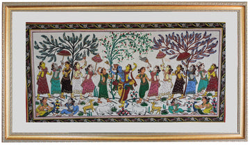 Radha Krsna Half and Half Hand Painting in Patachitra Style