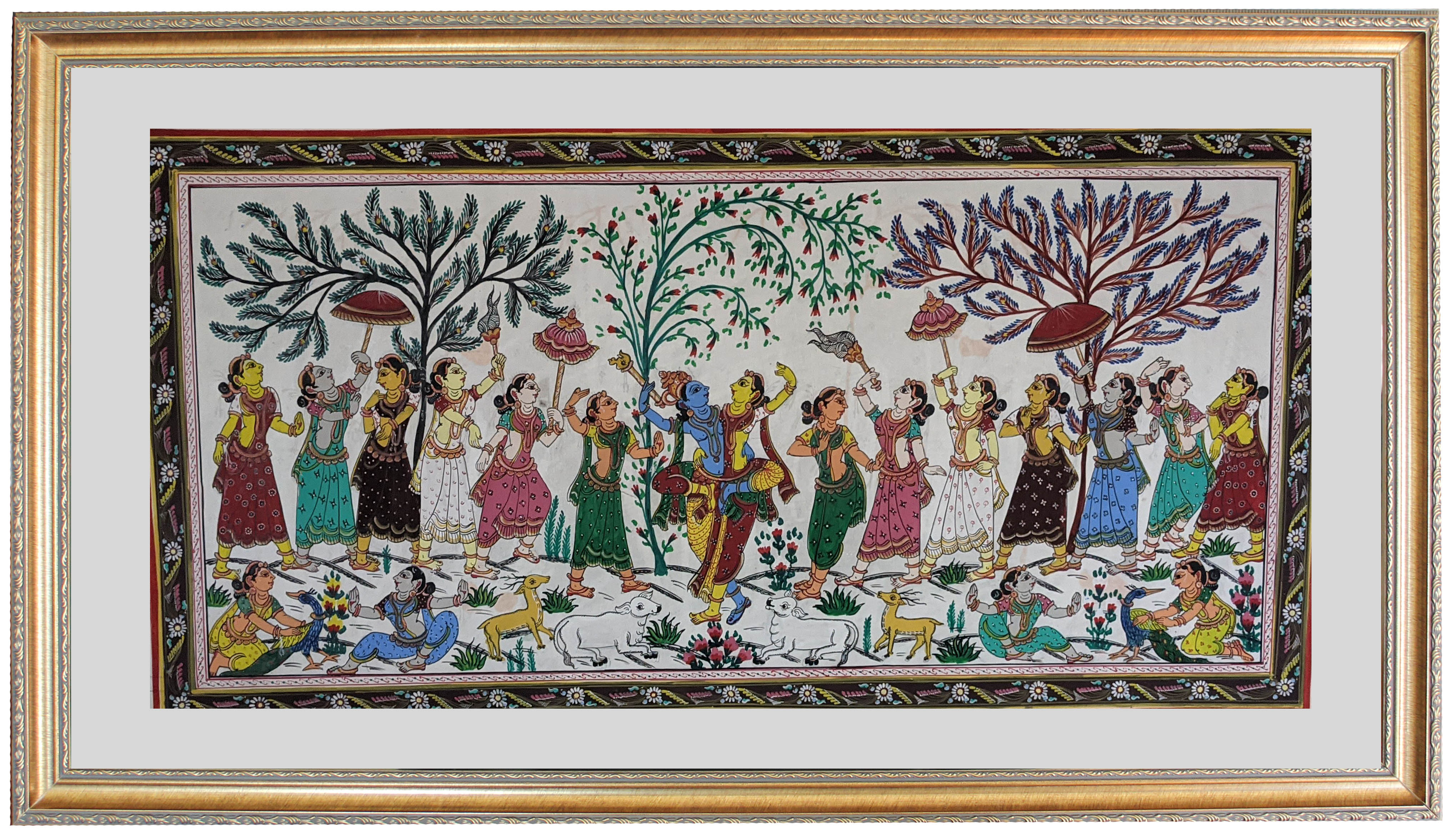 Radha Krsna Half and Half  Hand Painting in Patachitra Style