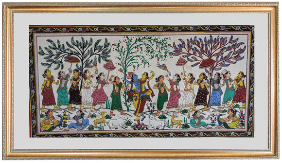 Radha Krsna Half and Half Hand Painting in Patachitra Style