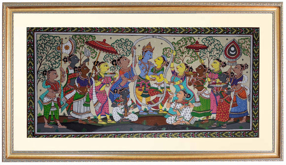 Radha Krsna in Garland Hand Painting in Patachitra Style