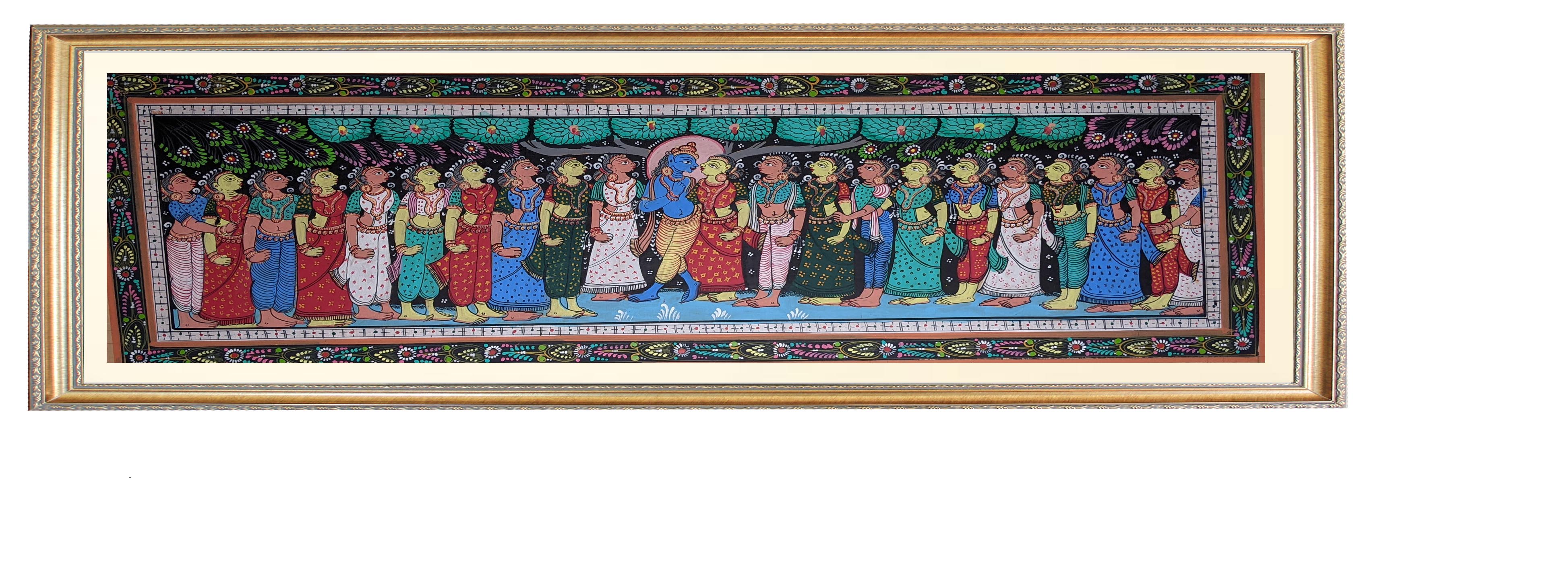 Radha Krsnawith Gopi's Hand Painting in Patachitra Style