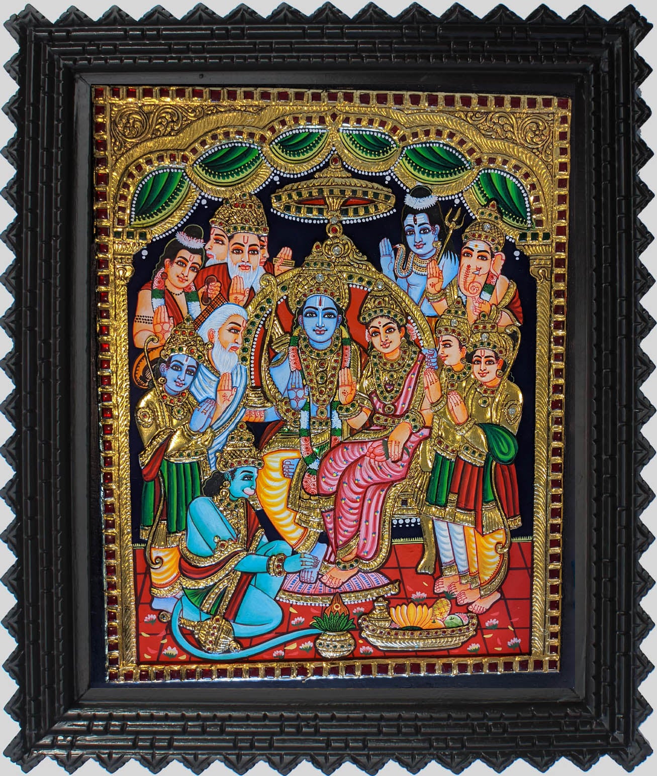 Sita Rama Patabhishekam Tanjore Art in Wood Frame