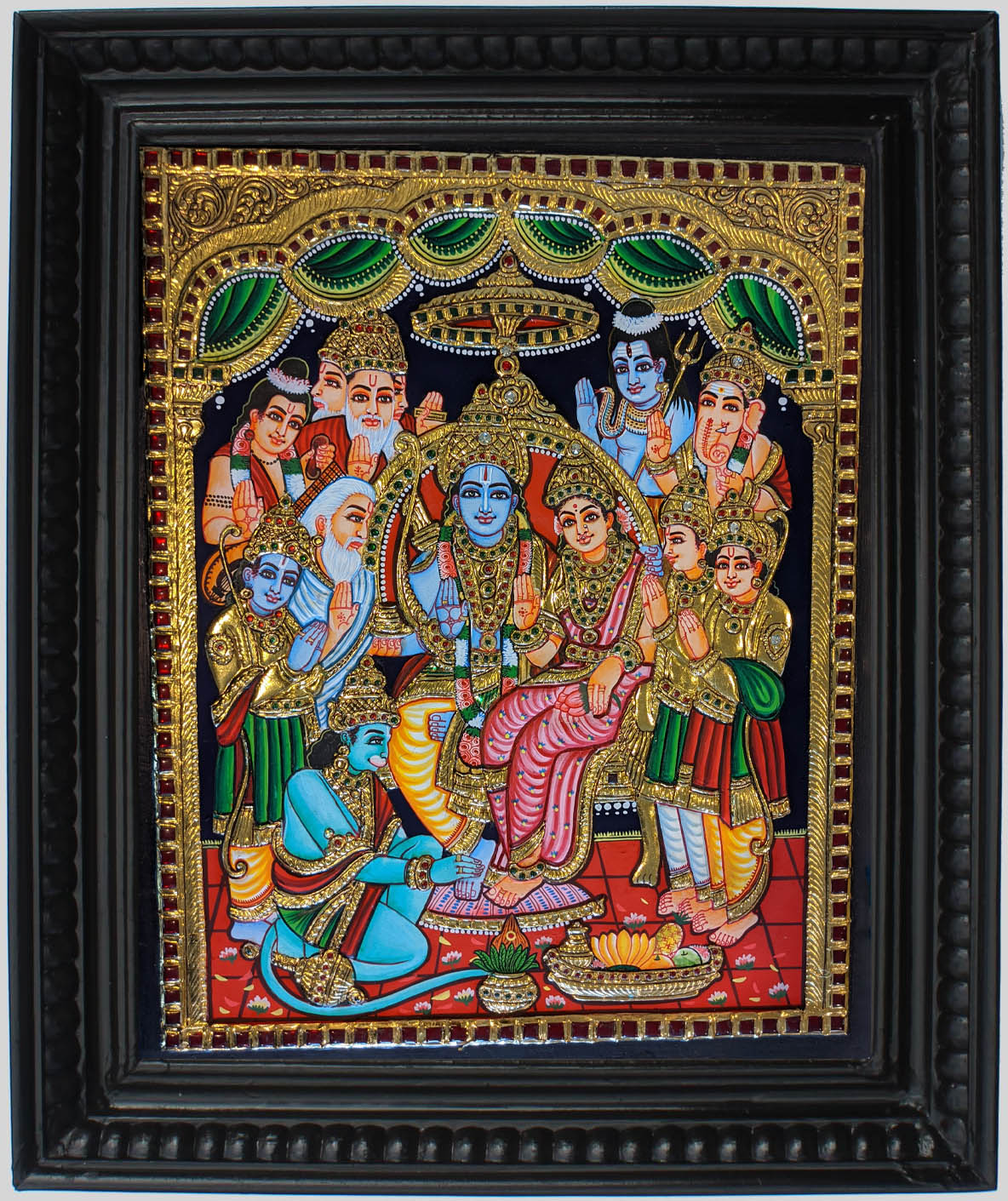 Sita Rama Patabhishekam Tanjore Art in Wood Frame - 0