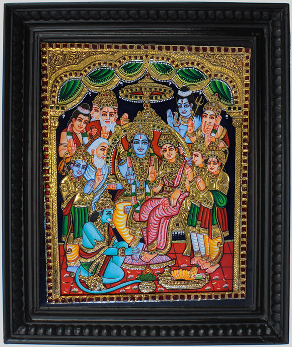 Sita Rama Patabhishekam Tanjore Art in Wood Frame