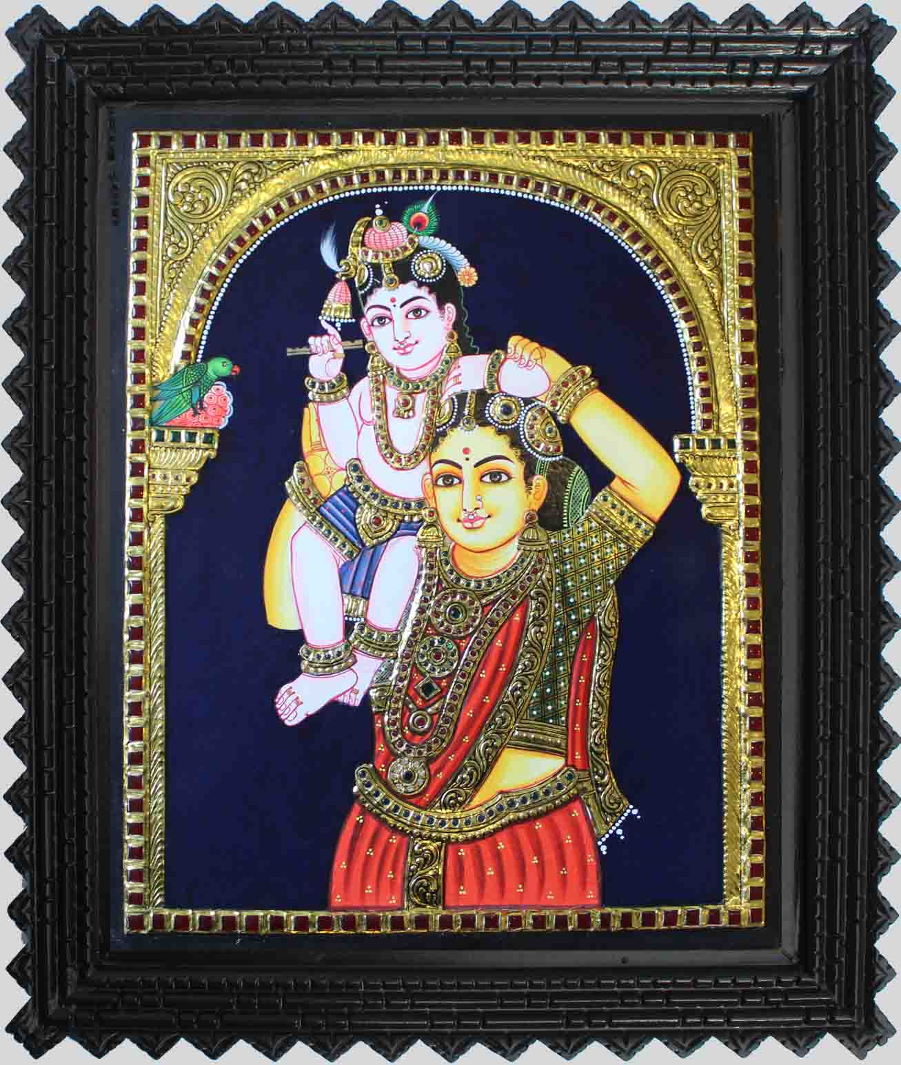 Yashoda Krsna (Krsna on mother yashoda shoulder) Tanjore Art in Wood Frame