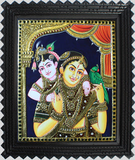 Yashoda Krsna (Krsna leaning onto mother yashoda) Tanjore Art in Wood Frame - 0