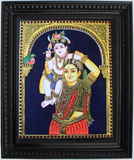 Yashoda Krsna (Krsna on mother yashoda shoulder) Tanjore Art in Wood Frame - 0