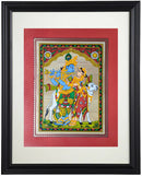 The Divine Radha Krsna Three fold bending form Painting on Palm leaf-1